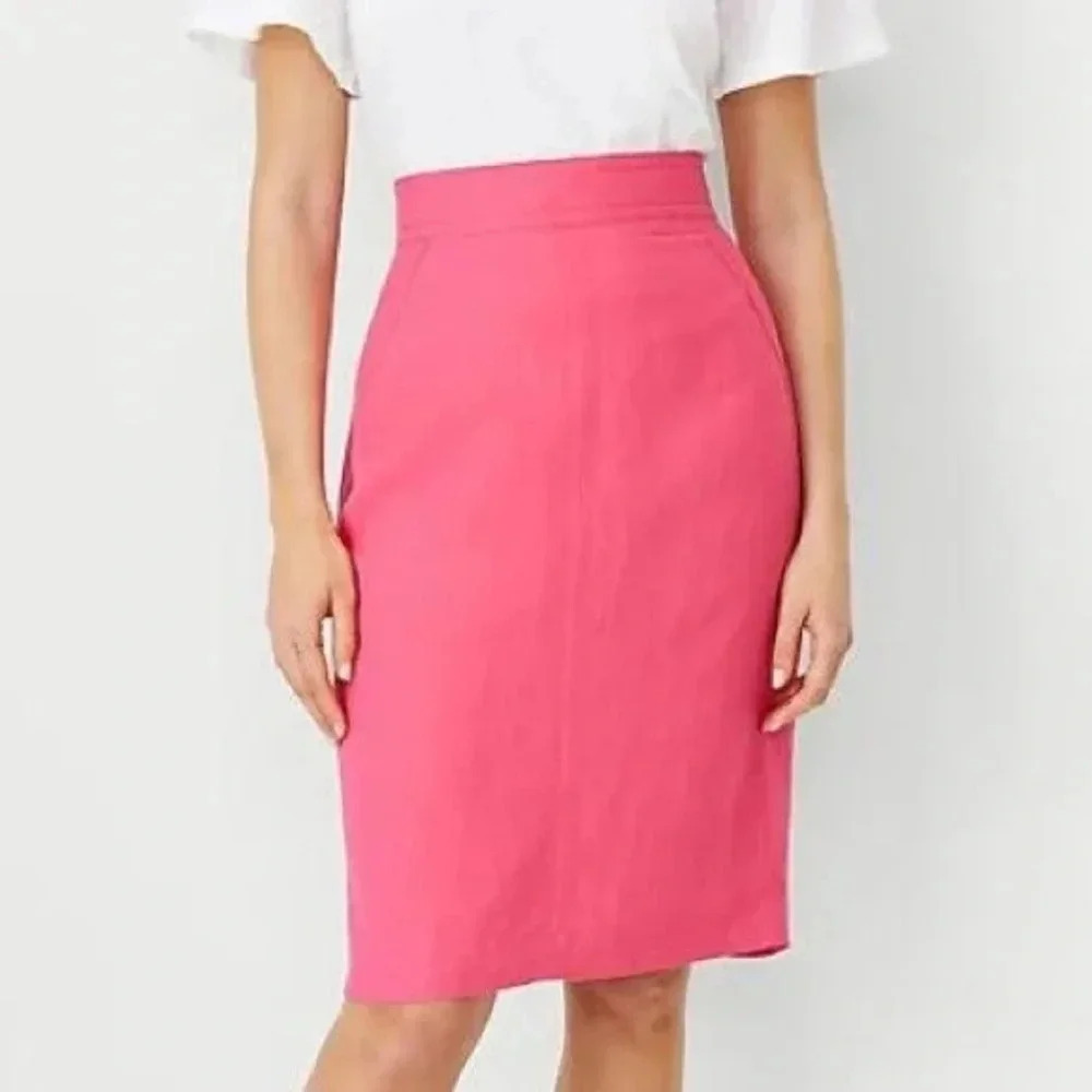 New Ann Taylor Linen Blend Seamed Pencil Skirt 8 petite hot pink spring casual